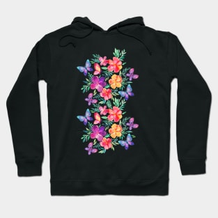 Summer Blooms & Butterflies on Dark Purple Hoodie